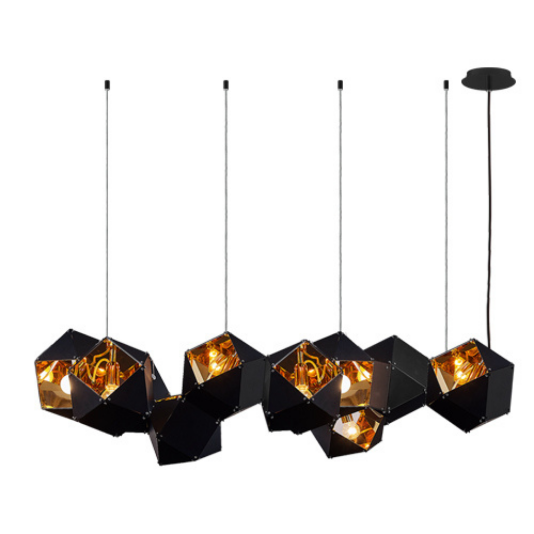 Lámpara Colgante CUBE 10 Luces Base E12 Negro Mate y Oro – QUOR